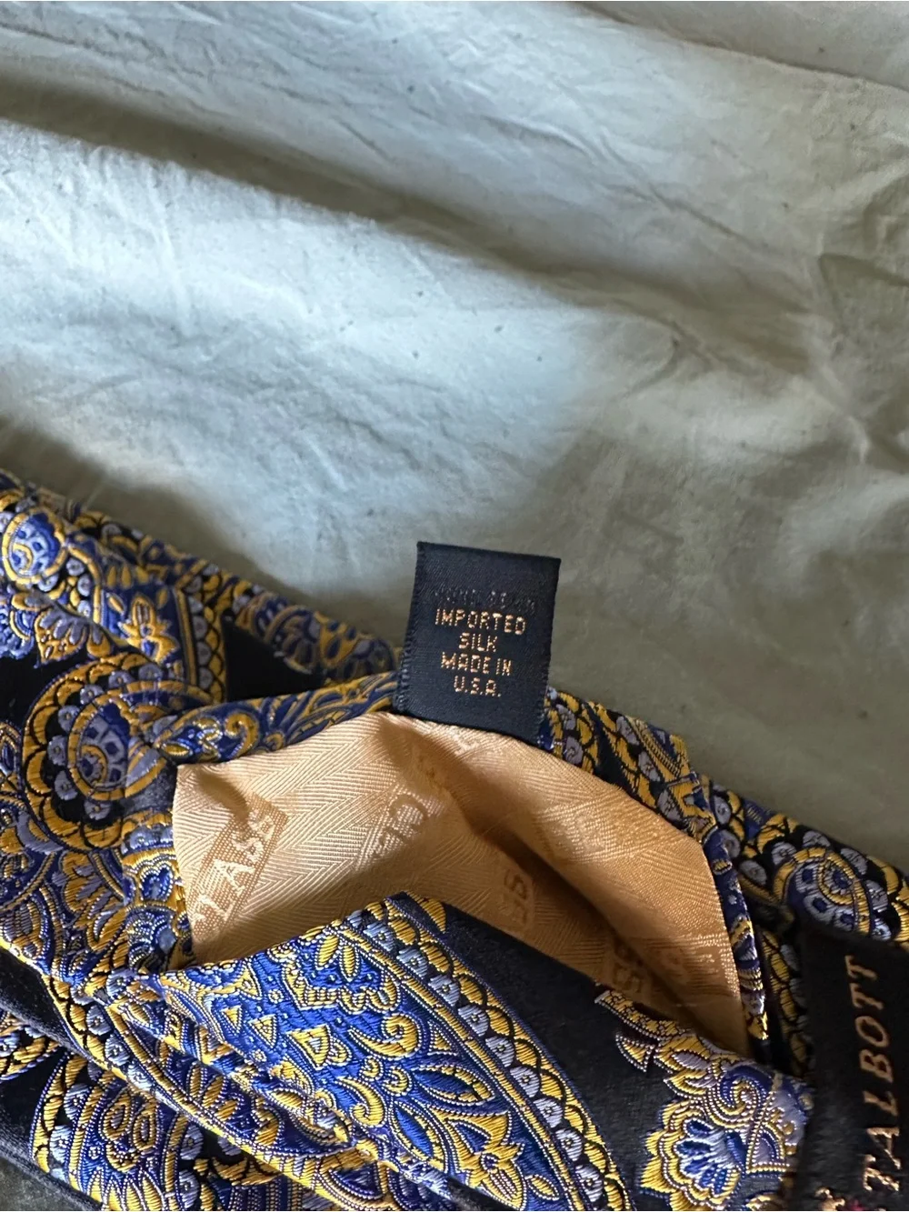 Robert Talbott Tie Best of Class Nordstrom Gold Blue Paisley Silk Necktie NWT